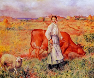 Cattle Cow Bull Painting - Pierre Auguste Renoir Shepherdess Cow and Ewe